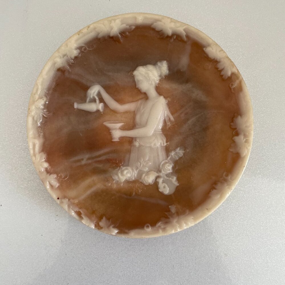 Genuine Incolay Stone Trinket Dish  "Serene Goddess" Brown and White